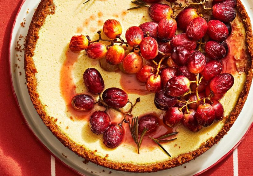 Best Ricotta Cheesecake with Roasted Grapes Recipe - How To Make Ricotta Cheesecake with Roasted Grapes