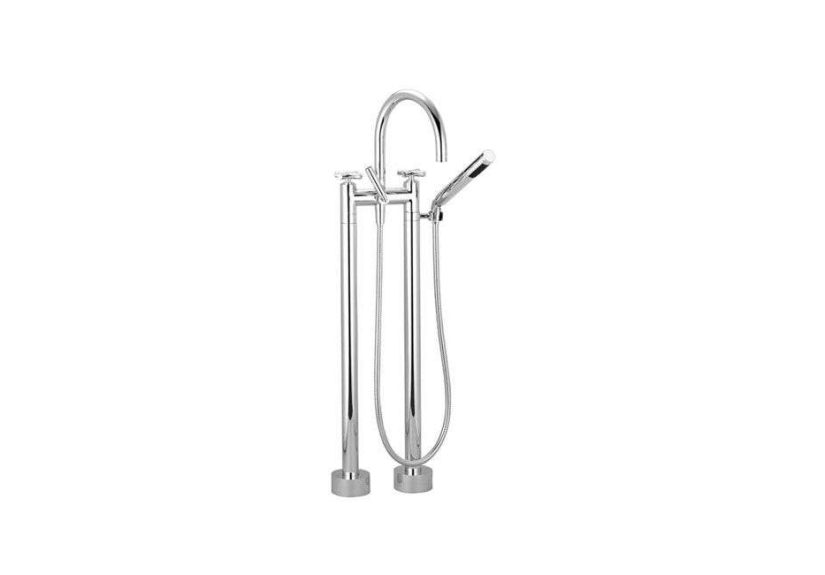 Tara Two-Hole Bath Mixer with Stand Pipes and Cross Handles