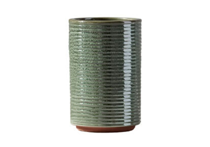 Trava Ribbed Green Outdoor Planter Small