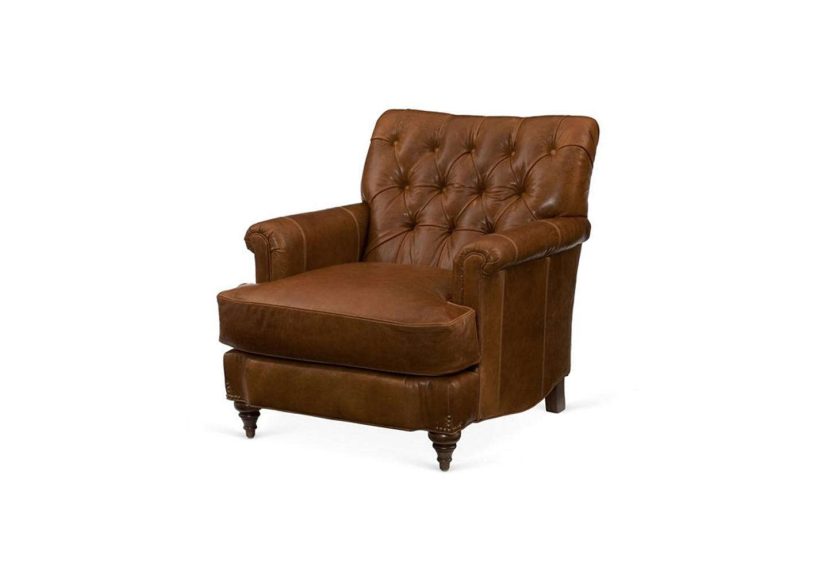 Acton Tufted Club Chair, Saddle Leather