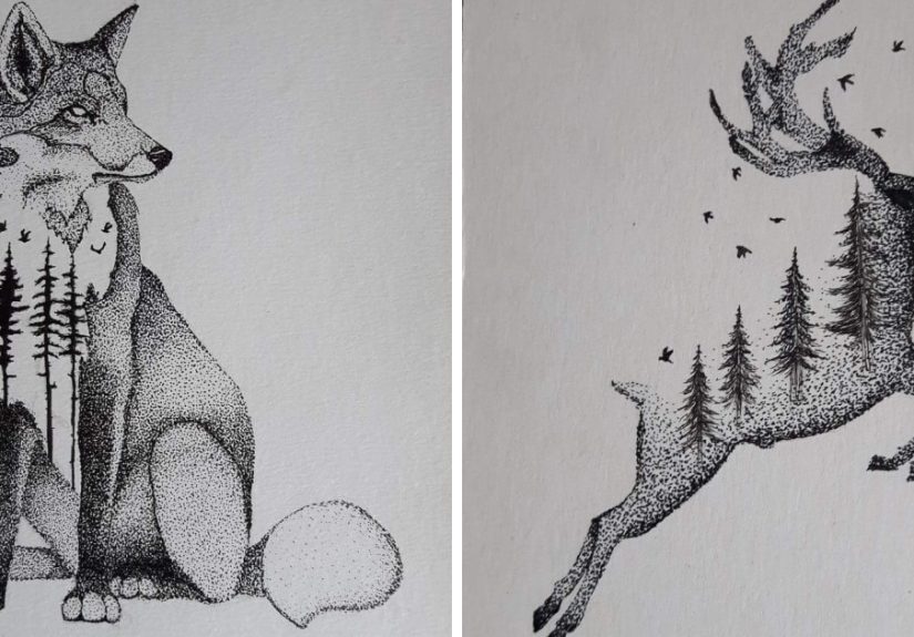 I Draw Wild Animals Using Dots And Double Exposure