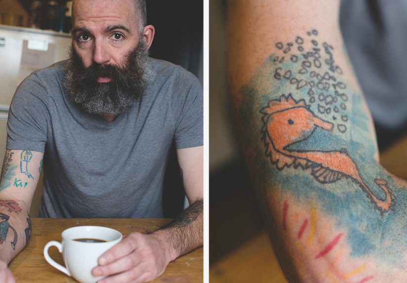 This Dad Has Been Tattooing His Son’s Drawings On His Own Arm Since He Was 5