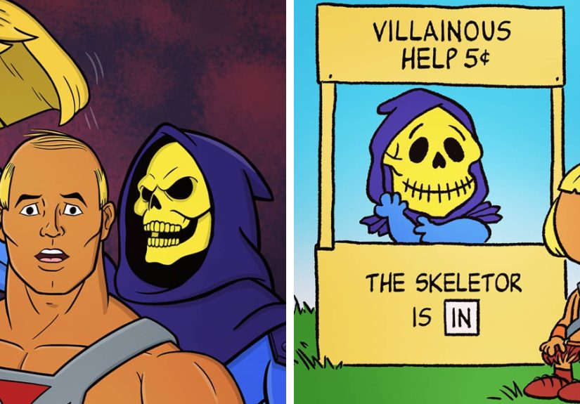 21 Illustrations Of Shenanigans Between He-Man And Skeletor In Various Cartoon Styles
