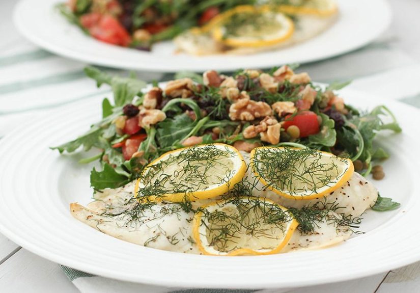 Baked Trout with Tangy Tomato and Lentil Salad