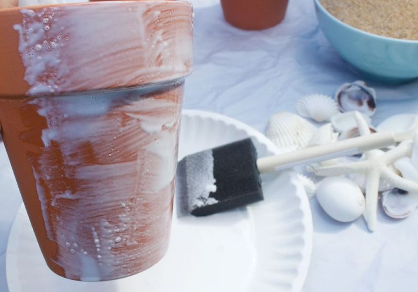 How to Decorate Sand and Seashell Covered Terra Cotta Pots DIY