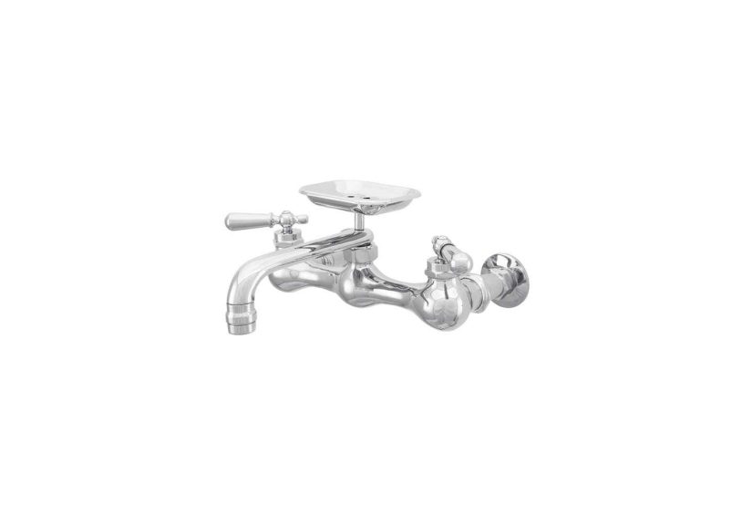 Platte Wall-Mount Kitchen Faucet with Soap Holder and Rounded Levers